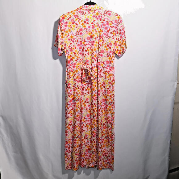 VTG Button Up AOP Floral Maxi Dress Collar Flowers Pockets Boho Cottage Fairy M - Picture 2 of 7